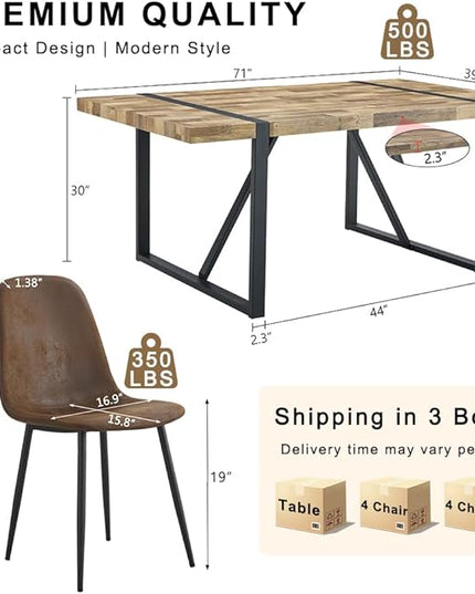 FURNITO Wood Dining Table Set for 8, 71" Large Rectangular Kitchen & Dining Room Table with 8 Suede Upholstered Chairs, Modern Farmhouse Dining Set for Home, Living Room, Office, or Conference Room