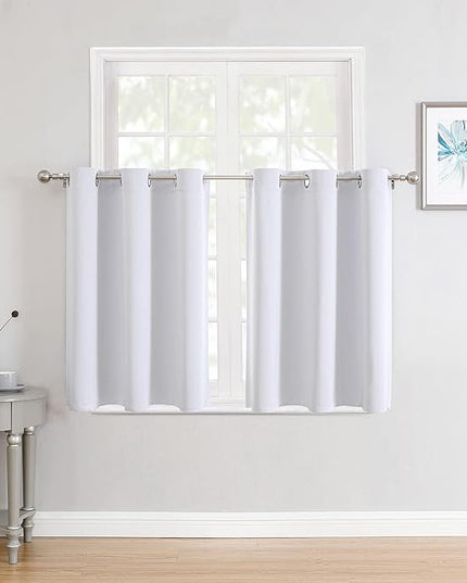 ChrisDowa Small Window Curtains for Kitchen and Bedroom - Grommet Short Thermal Insulated Room Darkening Curtains (2 Panels, Greyish White, 34 x 36 Inch)