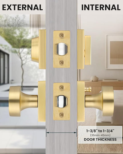 Brushed Gold Door Knobs with Deadbolt, Heavy Duty Front Door Knob and Deadbolt Set, Exterior Door Knob with Single Cylinder Deadbolt Lock Set (1 Pack)