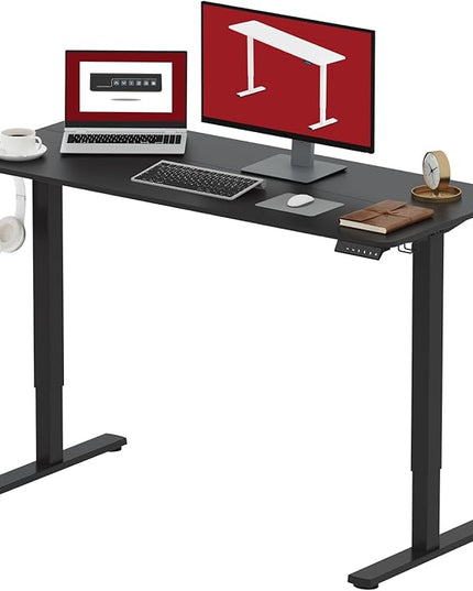 SANODESK Electric Standing Desk 48x24 Inch Height Adjustable Stand Up Desk Home Office Computer Workstation Sit Stand Home Office with Splice Board (Black Frame + Black Top)
