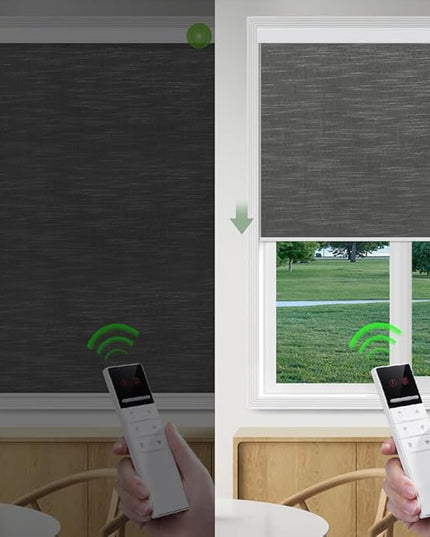 ZSHINE Motorized Blackout Window Blinds Customize Width Remote Control Wireless and Rechargeable Window Roller Shades for, Home, Office, Hotel, Club, Restaurant and Cinema(82028E)