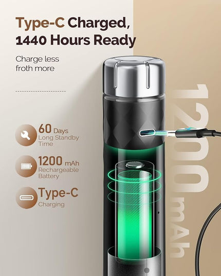 Maestri House Rechargeable Milk Frother with Stepless Speed Control, LunaFro 2.0 Handheld Electric Foam Maker Waterproof Drink Mixer Foamer for Lattes, Cappuccino
