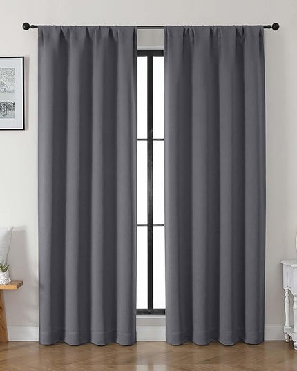 Gwine Charcoal Grey Blackout Curtains for Bedroom 84 inches Long 2 Panels Set, Solid Noise Reducing Thermal Insulated Blackout Curtains for Living Room with Rod Pocket, Each 40" Wx84 L