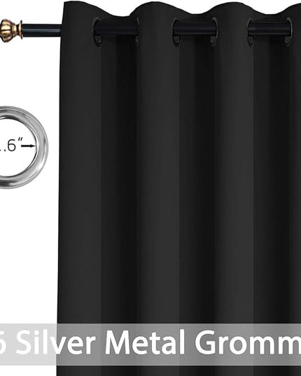 Yakamok Blackout Sliding Glass Door Curtains, Thermal Insulated Window Treatment Drapes for Patio Doors, Grommet Extra Wide Curtain Panels for Living Room, Bedroom (1 Panel, Black, 100W x 84L)