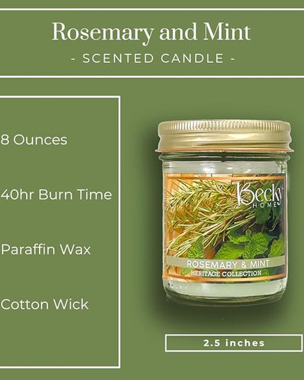 8oz Rosemary Mint Scented Candles for Home, 45 Hrs Soy Wax Candle for Stress Relief, House Aromatherapy Candle Fall Gifts for Men and Women