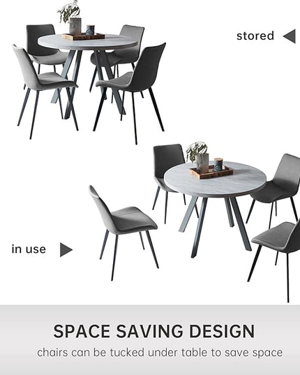 Round Dining Table Set, Mid Century Modern Small Round Dining Table Set, Saving Space (Table + 4 Grey Chairs)