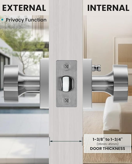 Polished Chrome Door Knobs Interior, Heavy Duty Interior Door Knob, Square Bathroom/Bedroom Door Knob with Lock, Zinc Alloy Indoor DoorKnob (1 Pack)