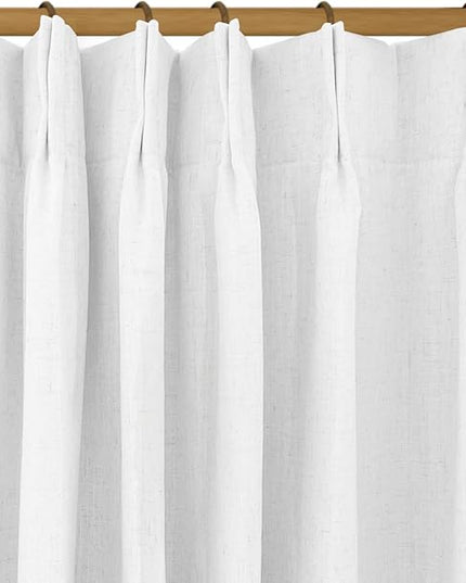 YZ HOME White Pinch Pleated 100% Blackout Curtains 95 Inches Long Linen Room Darkening Window Curtains for Living Dining Room Bedroom Thermal Insulated Pinch Pleat Double Layer Drapes with Hooks