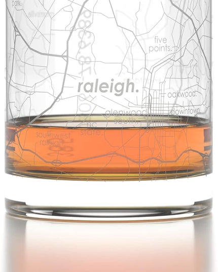 Well Told Engraved Raleigh North Carolina Map Rocks Glass, Old Fashioned Whiskey Glass (11 oz, Clear) Etched Whiskey Glass, Gifts For Whiskey Lovers