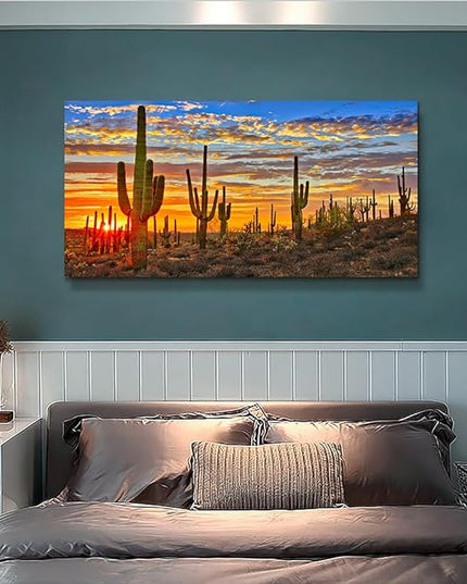 Canvas Wall Art For Living Room Cactus Plant Landscape Painting Bathroom Wall Decor Ready To Hang Home Decorations Bedroom Kitchen Inspirational Canvas Prints Posters Painting Wall Mural Artwork