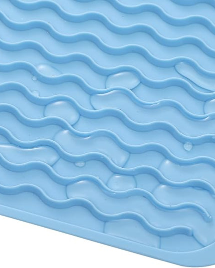 Silicone Dish Drying Mat for Multiple Usage,Easy clean,Eco-friendly,Heat-resistant Silicone Mat for Kitchen Counter or Sink,Refrigerator or drawer liner Light Blue L 16 inches x 12 inches