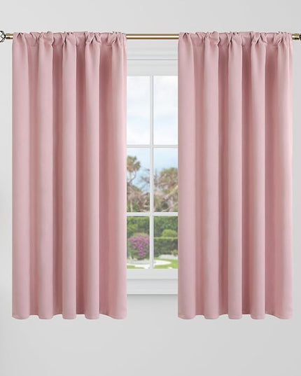 BGment Blackout Curtains 48 Inches Long for Kids Room - 34 x 48 inch Curtains Rod Pocket and Back Tab Thermal Insulated Room Darkening Curtains for Kitchen/Cafe Room, 2 Window Panels, Pink