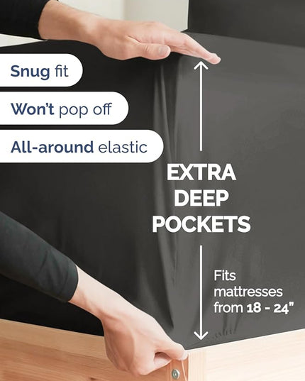 Extra Deep Twin XL Sheet Set - 4 Piece Breathable & Cooling Sheets - Hotel Luxury Bed Sheets Set - Easy & Secure Fit - Soft, Wrinkle Free & Comfy Sheets Set - Charcoal Sheet Set w/Extra Deep Pockets