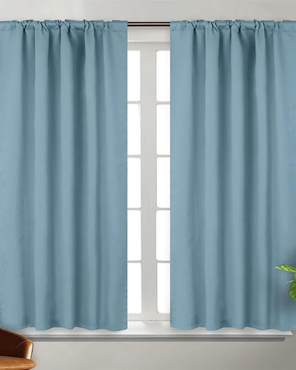 BGment Rod Pocket and Back Tab Blackout Curtains for Bedroom - Thermal Insulated Room Darkening Curtains for Living Room, 2 Window Curtain Panels (38 x 45 Inch, Greyish Blue)