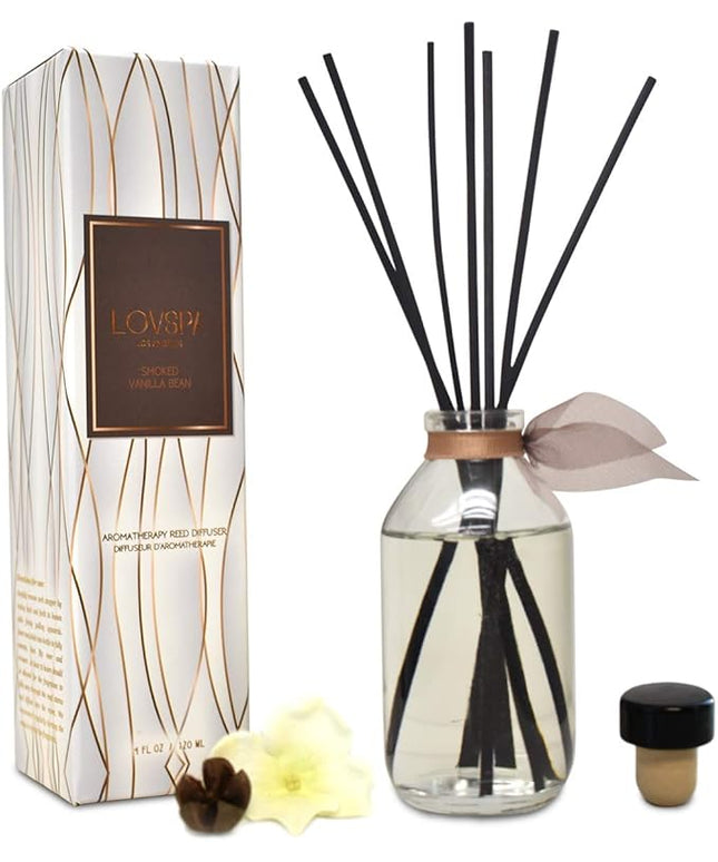 LOVSPA Reed Diffuser Set, Smoked Vanilla Scented Oil Diffuser with Sticks, Home Fragrance Accessories for Bathroom Shelf Decor, Aroma Diffusers for Home or Office Fall Decor, USA Made