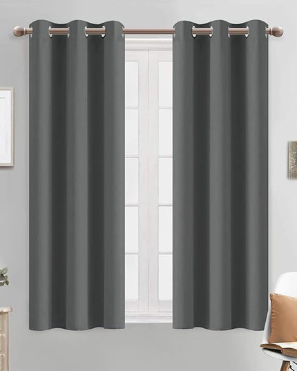 Yakamok Room Darkening Drapes Blackout Curtains Thermal Insulated Grommet Curtain Panels for Bedroom, 38W x 54L,Dark Grey,One Pair