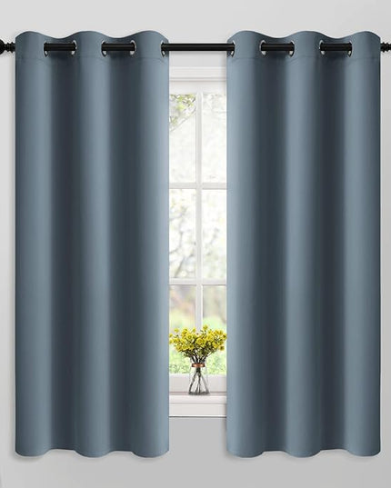 Yakamok 63 Inch Length Blackout Curtains for Bedroom, Room Darkening Thermal Insulated Solid Grommet Panels for Living Room(42Wx63L, Stone Blue, 2 Panels)