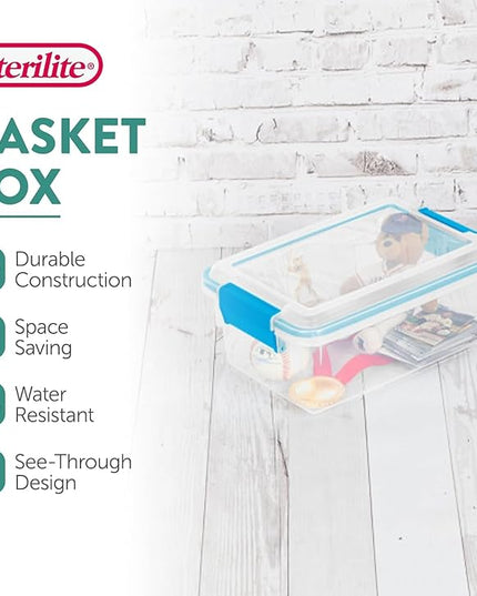 Sterilite 12-Pack Gasket Box, Weather-Resistant Storage Bins with Latching Lids, 7.5 Quart - Heavy-Duty Organizing Containers for Closet, Bathroom, and Office