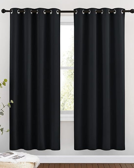 NICETOWN Blackout Curtain Panels 72 inches Length - Light Reducing Thermal Insulated Solid Grommet Room Darkening for Bedroom/Night Shift (Set of 2, 46 inches Wide, Black)