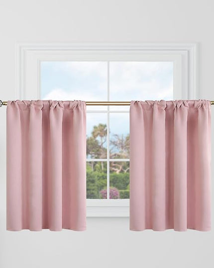 BGment Baby Pink Cafe Blackout Curtains 36 Inch Length for Half Windows - 34 x 36 inch Curtains Rod Pocket and Back Tab Thermal Insulated Room Darkening Short Curtains for Kitchen, 2 Window Panels