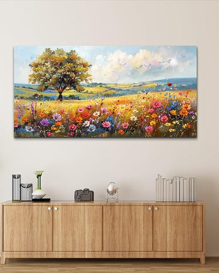 hyidecorart Large Wall Art For Living Room Canvas Wall Decor For Bedroom Office Decor Field Wall Paintings Flower Scenery Watercolour Pictures Artwork Modern Aesthetic Room Home Decorations