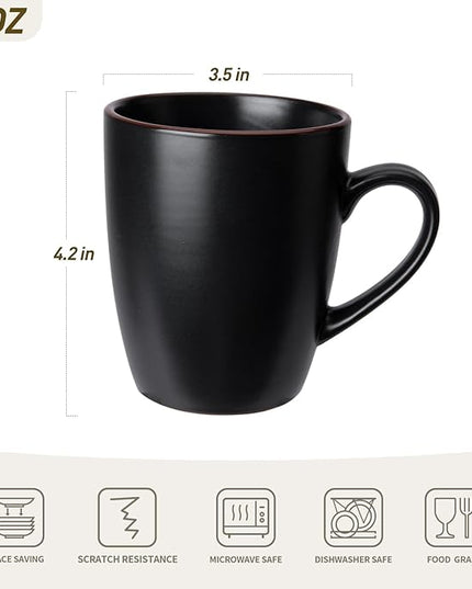 famiware Venus Coffee Mugs for 6, 14 oz Mug Set, Dringking Cup with Handle for Coffee, Tea, Cocoa, Milk, Matte Black