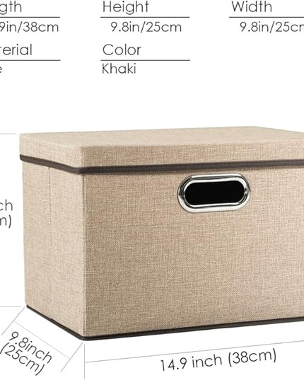 PRANDOM Collapsible Storage Cubes with Lids [1-Pack] Jute Fabric Foldable Storage Boxes Organizer Containers Baskets Bins with Cover for Home Bedroom Closet Office Nursery (14.9x9.8x9.8)