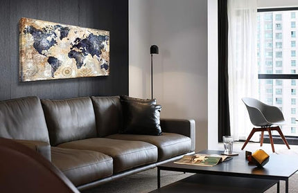 Canvas Wall Art World Map Wall Art for Office Artwork Print Picture Home Interior Decor - Map Picture for living room Office Bedroom Wall Decor Canvas Artwork 24x48inch Ready to Hang