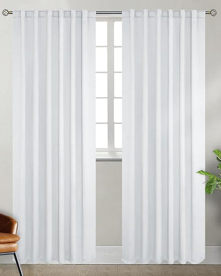 BGment White Curtains for Bedroom - 52 x 84 inch Rod Pocket and Back Tab Thermal Insulated Room Darkening Curtains for Living Room, 2 Panels Set, Greyish White