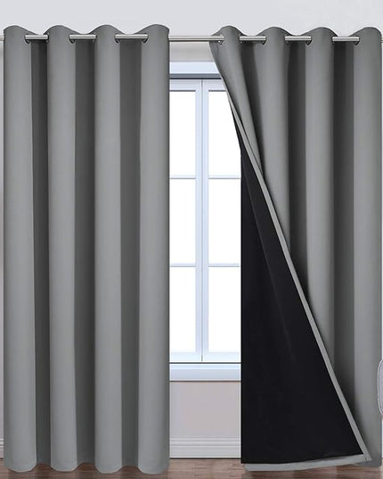 Yakamok 100% Blackout Curtains 96 Inches Long, Total Blackout Lined Curtain Panels for Bedroom, 2 Thick Layers Grommet Top Thermal Insulated Blackout Drapes for Living Room(52Wx96L, Grey, 2 Panels)