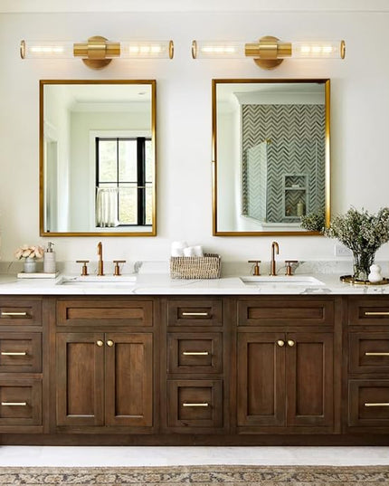 Gold Bathroom Light Fixtures 2 Pack, Vanity Lights for Mirror with Threaded Glass Shade, 20 Inch Up and Down Wall Sconces for Bathroom Bedroom Living Room Hallway - Bulb Not Included