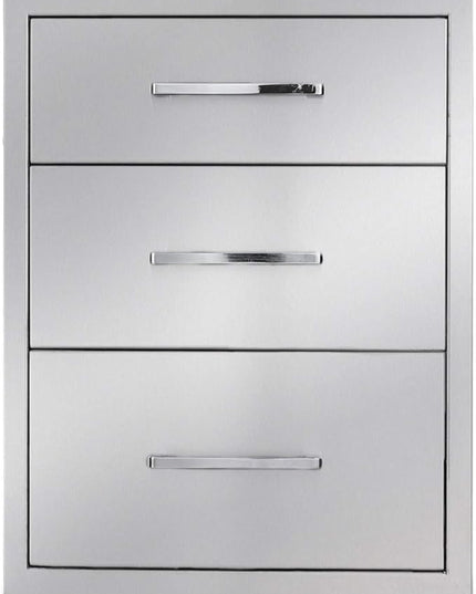 Outdoor Kitchen Drawers Stainless Steel 3-Drawer BBQ Drawer 16" W x 21" H x 23" D Enclosed Built-in Drawer Flush Mount for Outdoor Kitchens & BBQ Islands