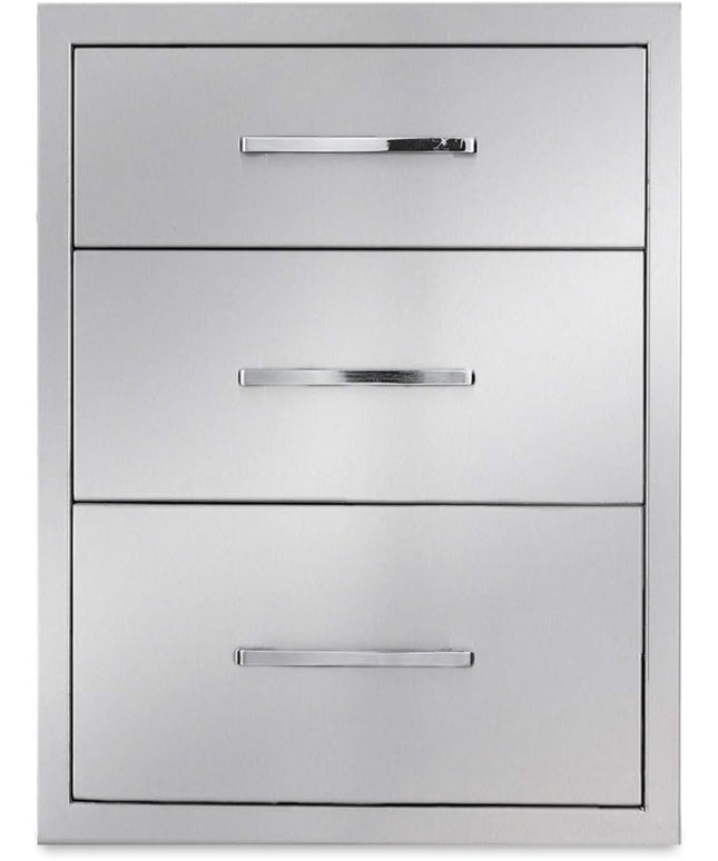 Outdoor Kitchen Drawers Stainless Steel 3-Drawer BBQ Drawer 16" W x 21" H x 23" D Enclosed Built-in Drawer Flush Mount for Outdoor Kitchens & BBQ Islands