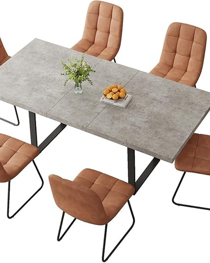 ZckyCine 51''-67'' Modern Extendable Dining Table Set, Rectangular Wood Table with 6 PU Leather Chairs, Space-Saving Design, Adjustable Length, Comfortable Seating for 6 People, Ideal for Dining Room