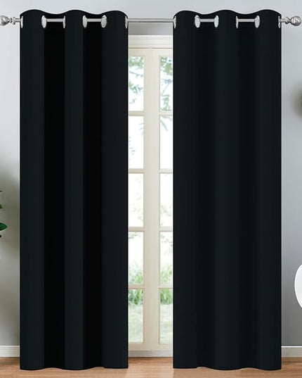 Yakamok Blackout Curtains Room Darkening Thermal Insulated Window Panels,Solid Grommet Top Drapes for Bedroom/Living Room(38Wx90L, Black, 2 Panels)