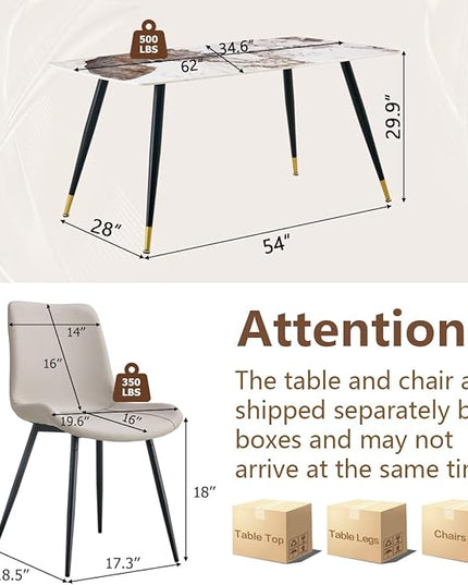 7 Piece Modern Dining Set, 62'' Sintered Stone Dinner Table for 6, Easy to Assemble