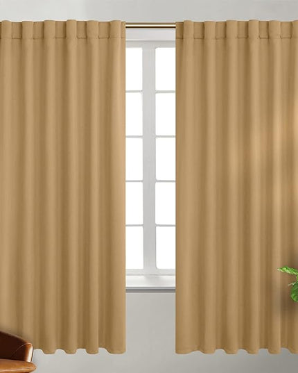 BGment Rod Pocket and Back Tab Blackout Curtains for Bedroom - Thermal Insulated Room Darkening Curtains for Living Room, 2 Window Curtain Panels (52 x 72 Inch, Khaki)