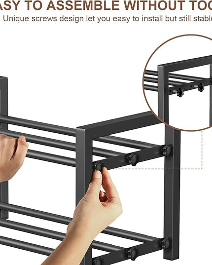 2-Tier Expandable Shoe Rack,Adjustable Shoe Shelf Storage Organizer Heavy Duty Metal Free Standing Shoe Rack for Entryway Closet Doorway (Black)