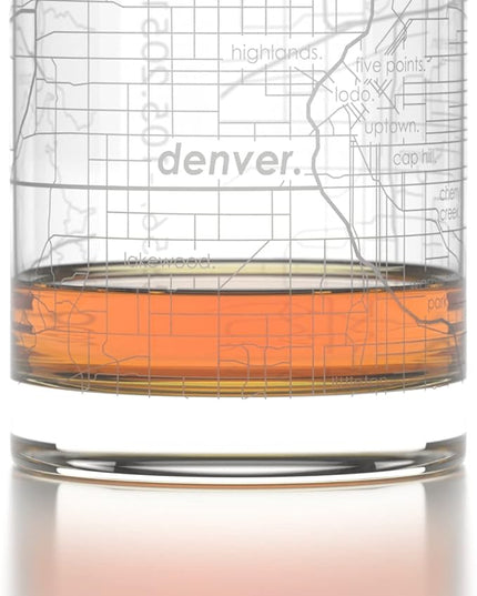 Well Told Engraved Denver Colorado Map Rocks Glass, Old Fashioned Whiskey Glass (11 oz, Clear) Etched Whiskey Glass, Gifts For Whiskey Lovers