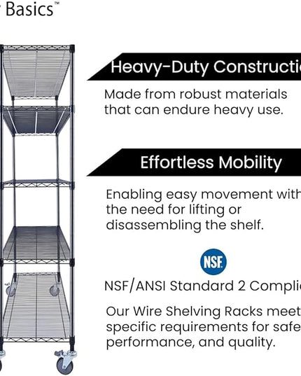NSF Commercial 4-Tier Wire Shelving with Wheels, 60"x18"x72" Heavy Duty Metal Shelves 3200 lbs Max Capacity, Black Storage Rack for Garage Kitchen Pantry Warehouse