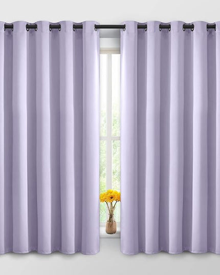 Yakamok Blackout Curtains Room Darkening Thermal Insulated Window Panels,Solid Grommet Top Drapes for Bedroom/Living Room(62Wx63L, Lilac, 2 Panels)