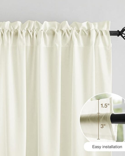 Anmao Non-See-Through Cream Privacy Semi Sheer Curtains for Living Room 80 Inch Length 2 Panels Set, Light Filtering That Let Light in Rod Pocket Window Drapes for Bedroom, 52W x 80L, Beige Yellow