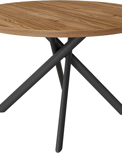 45.3 Inch Modern Round Dining Table for 4, Space-Saving Dinette with Carbon Steel Legs for Home Kitchen Apartment(Light Walnut Table)