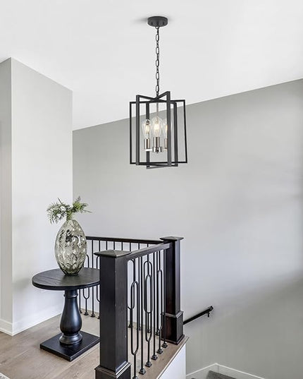 Modern Farmhouse Chandelier for Dining Room, 3 Light Black and Nickel Entryway Light Fixture Adjustable Pendant Lights Kitchen Island Rustic Hanging Chandelier for Foyer Living Room Hallway Bedroom