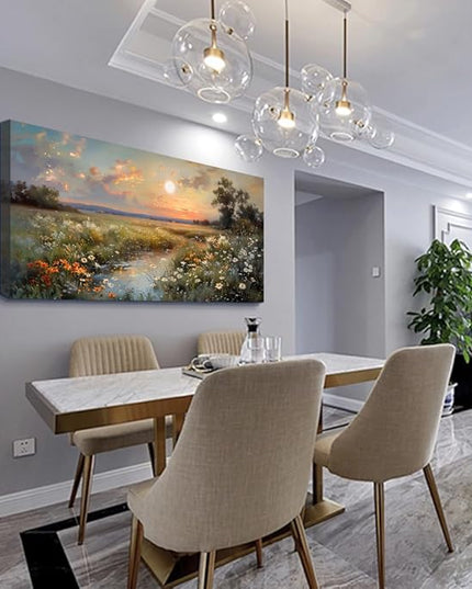 hyidecorart Vintage Farmhouse Wildflower Wall Paintings Canvas Wall Art for Living Room Wall Decor for Bedroom Office Decorations Nature Landscape Picture Artwork Aesthetic Home Decor Ready To Hang