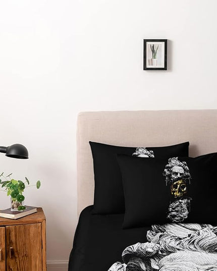 Modern Art Design Duvet Cover Set Full/Queen Size Black Golden Skull Comforter Covers Pillow Shams Black Background Bed Set Broken Statue Doce Bedding Sets