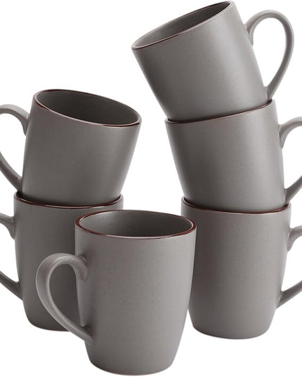 famiware Venus Coffee Mugs for 6, 14 oz Mug Set, Dringking Cup with Handle for Coffee, Tea, Cocoa, Milk, Dark Grey