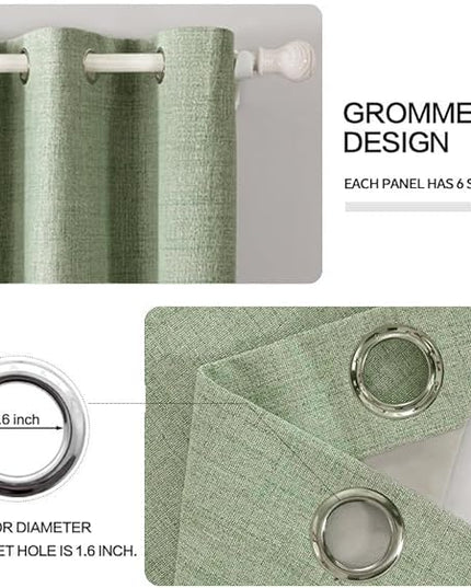 MIULEE Linen Blackout Curtains and Drapes 100% Room Darken Thermal Insulated Grommet Window Panels with Coating 2 PCs W 42 x L 63 inches Sage Green