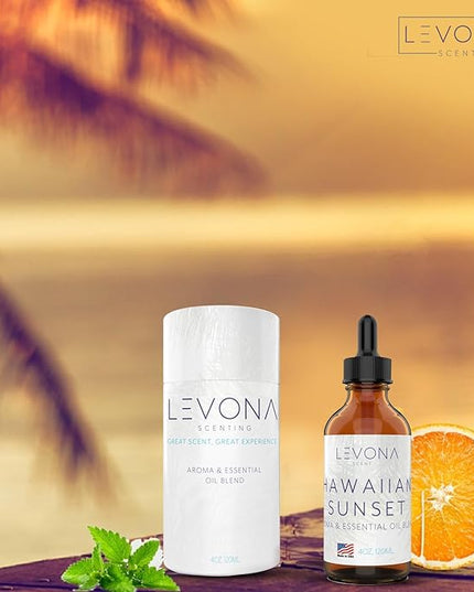 Levona Scent Essential Oils - Scents for Home, Hotel & Office Use - Perfect for Home Diffuser & Humidifiers - Aroma Fragrance Oil, Ideal for Massage, Relaxation, and Spa - Hawaiian Sunset, 120ml
