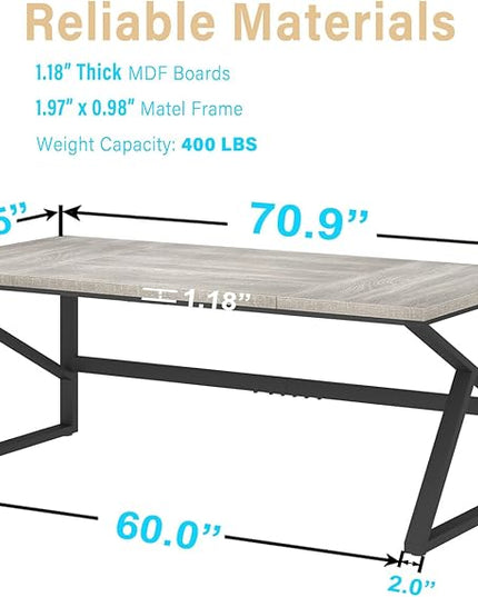 HSH 70 Inch Long Grey Desk, Large Home Office Computer Desk for 2 People, Industrial Wood and Metal Executive Work Writing Study Gaming Desk Table, Modern Bedroom Simple PC Laptop Desk Double Desk